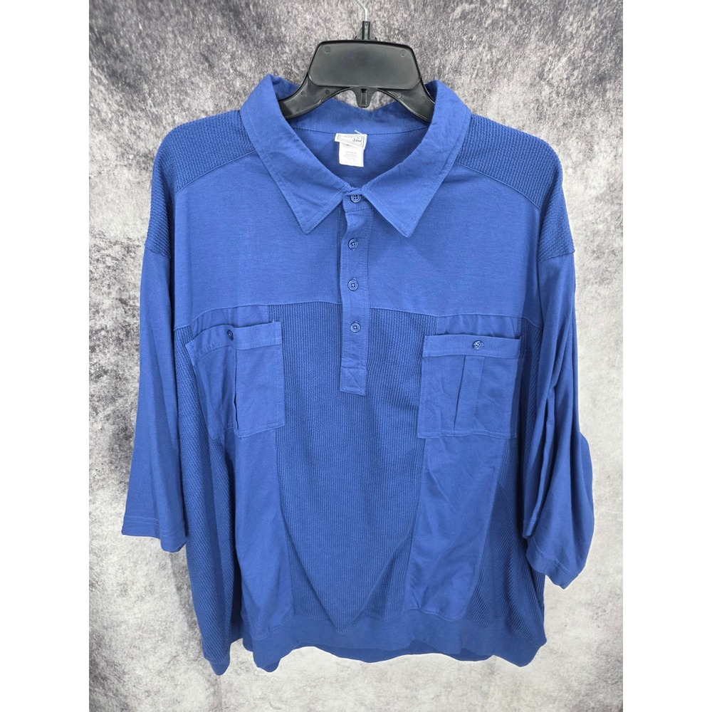 Haband Casual Joe Polo Shirt Mens 4X Blue Knitted Short Sleeve Casual Oversized